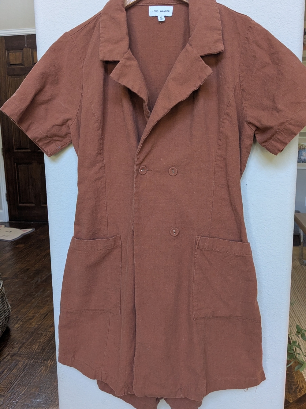 Lost + Wander Rust Brown Short-Sleeve Romper